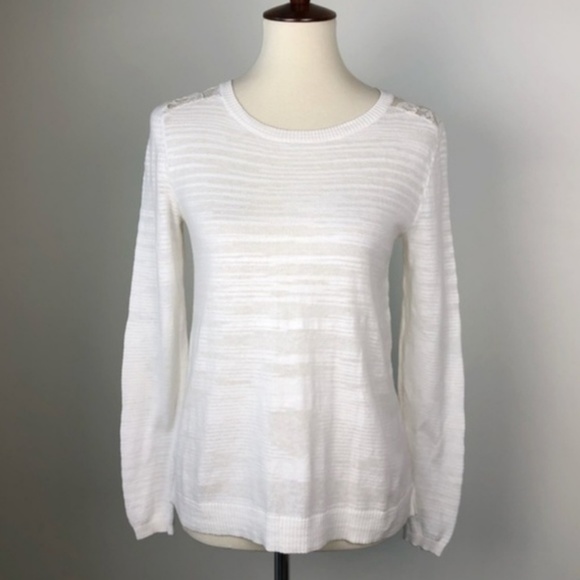 NWOT Cabi Shopia Long Sleeve Lace Back Ivory Sweater Top - Picture 4 of 8